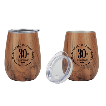 Vacuum Insulated Wood Grain Promotional Wine Tumbler - 10 oz.