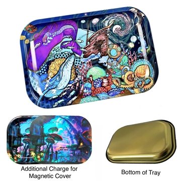 Metal Rolling Tray - Large- 13 x 11 Mew Cool Art- Unique Rolling Trays