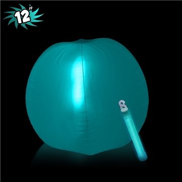 12 Inch Inflatable Beach Balls with one 6 Inch Glow Stick - Aqua