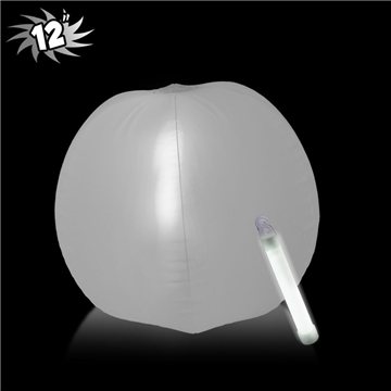 12 Inch Inflatable Beach Balls with one 6 Inch Glow Stick - White