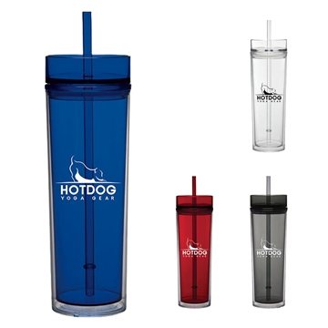 Promotional 16 oz Tube Tumbler with Straw