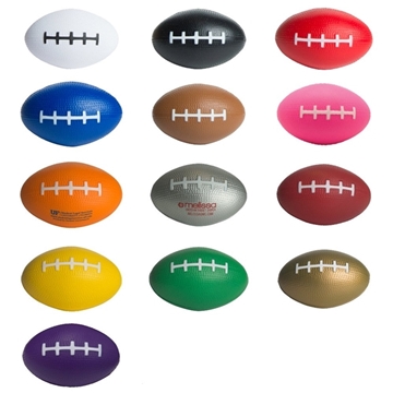 a group of football shaped squeezies stress reliever