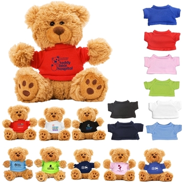 aerial view a group of 6 plush teddy bear with t - shirt, image 1 of 2