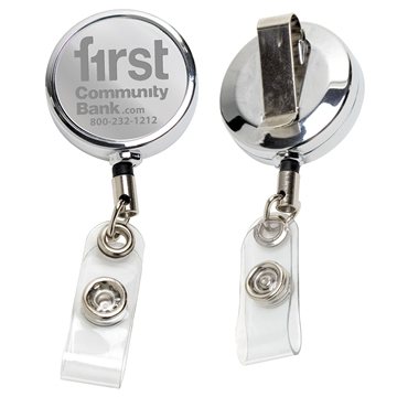 Promotional 30 Cord Chrome Solid Metal Retractable Badge Reel and Badge  Holder with Laser Imprint Only $3.08