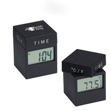 MoMA 4-in-1 Black Twist Clock w/ Date, Time, Alarm, Temperature