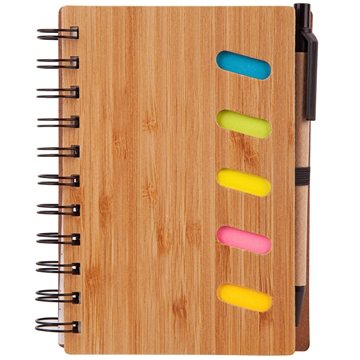 4.75” x 6” Bamboo Notebook with Pen & Sticky Notes