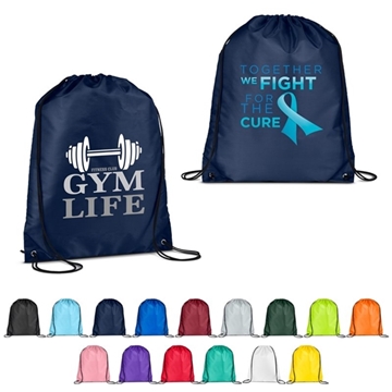 aerial view a group of versatile polyester drawstring backpack, image 1 of 2