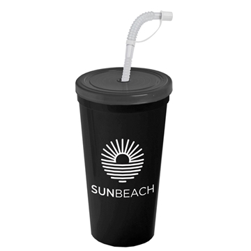 24 oz Stadium Tumbler Cup With Flex Straw And Lid