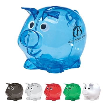 aerial view a group of mini plastic lil piggy bank, image 1 of 5
