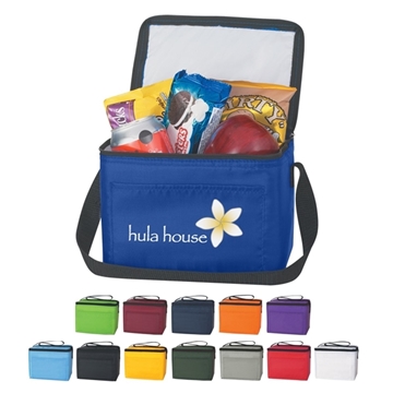 aerial view a group of polyester budget cooler bag - 6 can, image 1 of 2