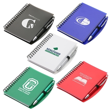 aerial view a group of hardcover notebook pen, image 1 of 2