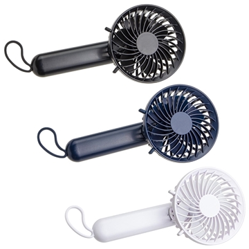 aerial view a group of quiet breeze rechargeable hand fan with carabiner, image 1 of 5