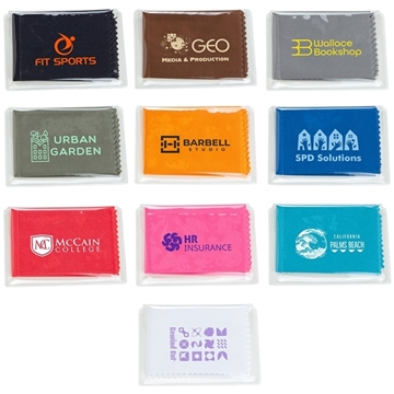 aerial view a group of 220gsm microfiber cleaning cloth in clear pvc case, image 1 of 5