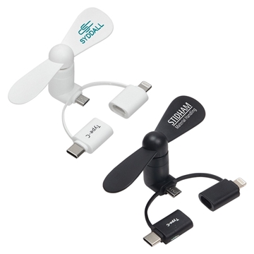 aerial view a group of 3- in -1 mini phone fan, image 1 of 2