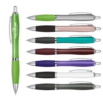 Sleek Silver Retractable Pens with Green Grip Lot of 500 Pens 