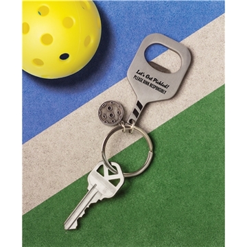 a group of pickleball bottle opener keytag
