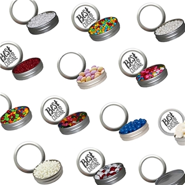 Silver Candy Window Short Round Tin With Multiple Fill Options