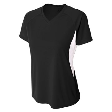 A4 Ladies Color Block Performance V - Neck T - Shirt