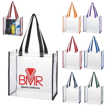 Clear Vinyl Drawstring Tote Bag w/ Black Trim