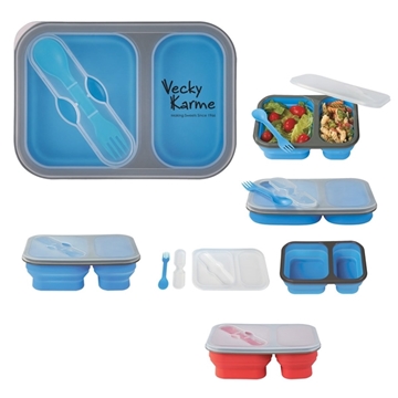 Collapsible 2- Section Food Container with Dual Utensil