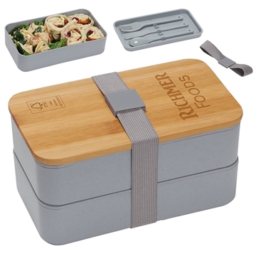 Double Decker Lunch Box with FSC(R) Bamboo Lid Utensils