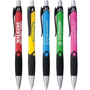 Koruna™ Pen W/Black Grip & Clip, Silver Nosecone & Plunger, Blue Ink