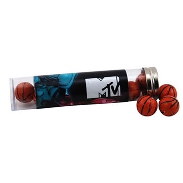 Large Plastic Tube with Chocolate Basketballs