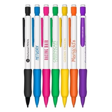 Promotional Mechanical Pencils - White Barrel With Rubber Grip - Refillable  $0.55