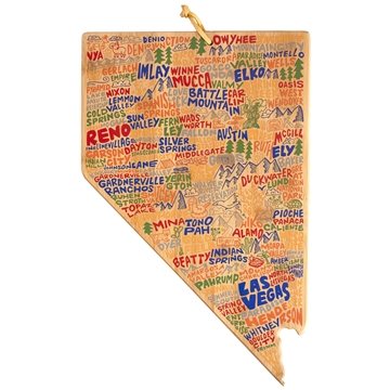 Nevada State Shaped Cutting and Serving Board with Artwork by Wander on Words(TM)