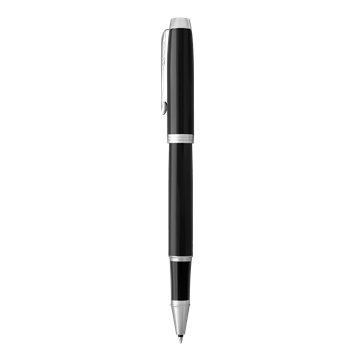 Parker IM Capped Rollerball Pen, Lacquered Black w / Chrome Trim, Fine Point, Black Ink