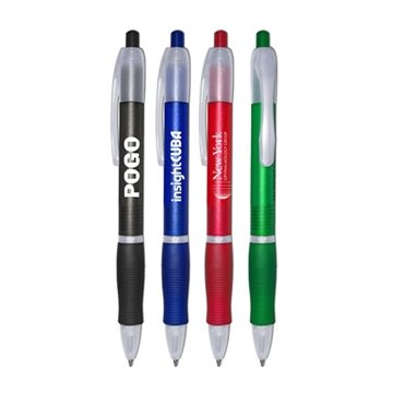 Pogo Retractable Ball Point Pen With Colored Barrel & Rubber Grip