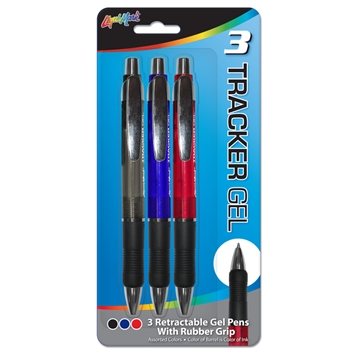 Set of 3 Tracker Gel - Retractable Gel Pens w / Rubber Grip