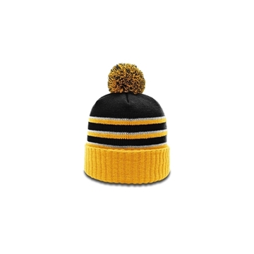 Striped Beanie With Cuff Pom - Colors