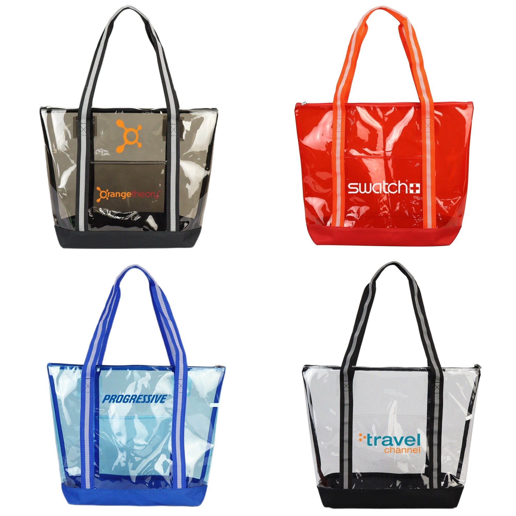 Clear Zipper Tote Bag With Color Trim - 19"x14"x6", Shoulder Strap, Waterproof PVC